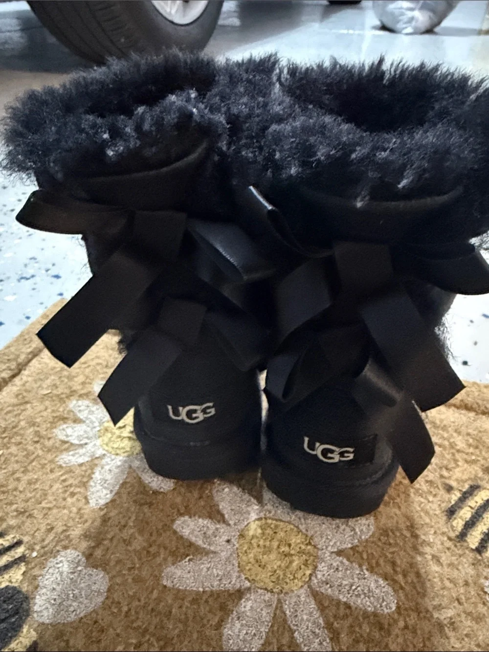 UGG Black Bow Back Shearling Boots